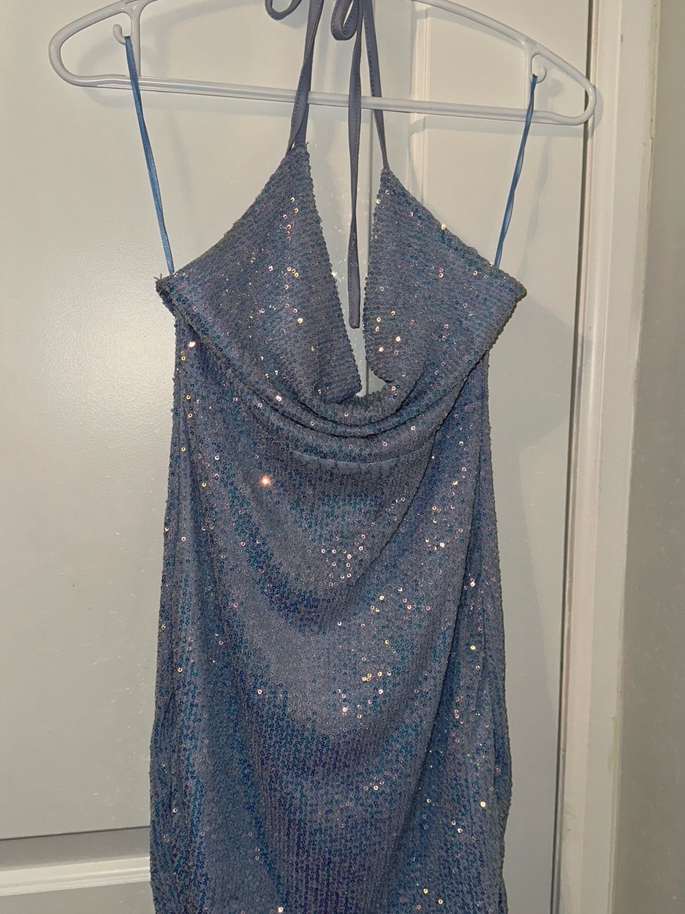 Backless Halter Sequin Dress - Blue